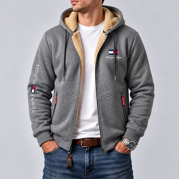 Men's Contrast-Lined Hooded Full-Zip Jacket
