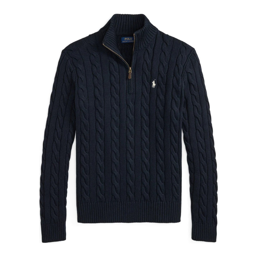 Polo Ralph Lauren Men's Cotton Cable-Knit Quarter-Zip Sweater – Navy Blue