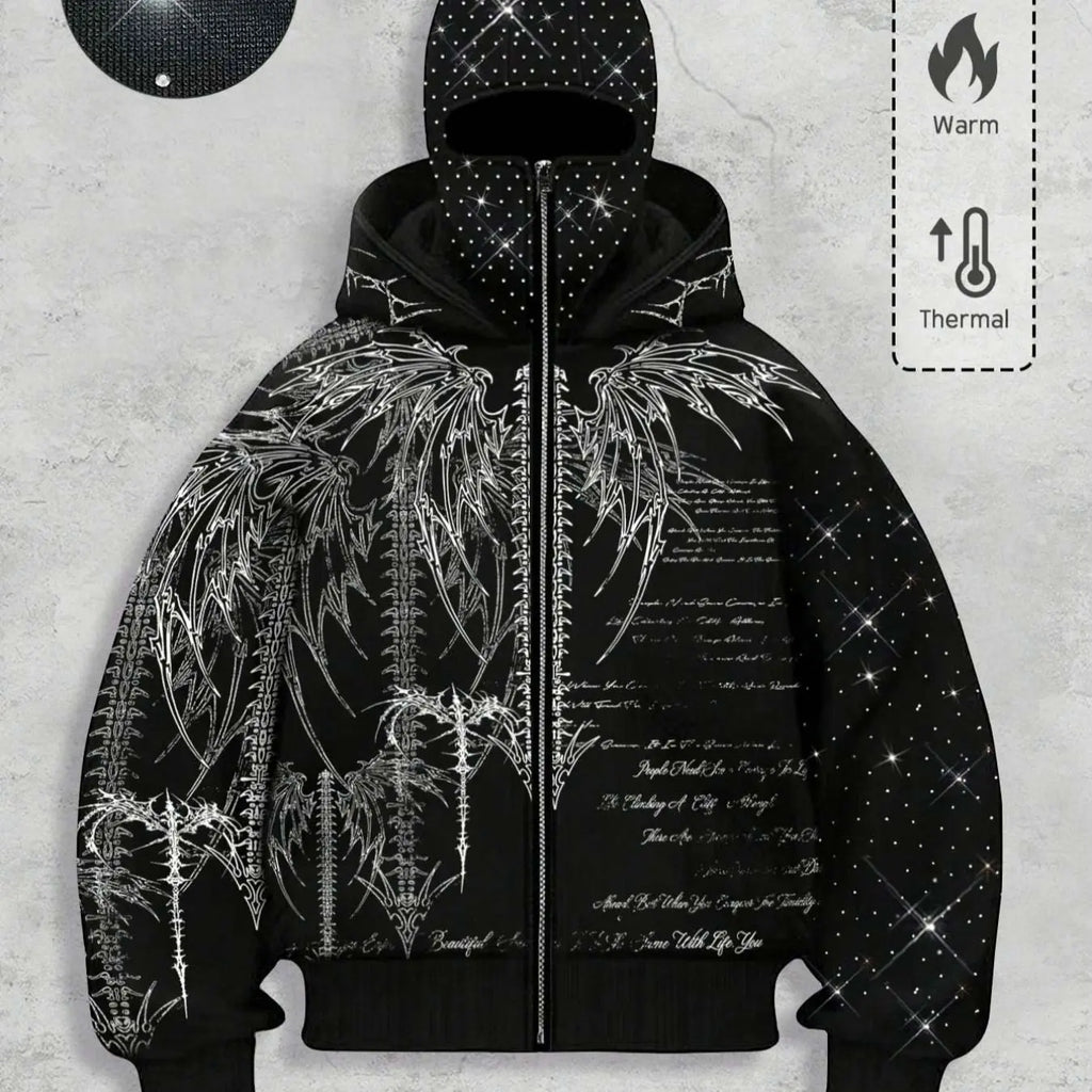 Double Hood Rhinestone Zip Hoodie, Black Fleece