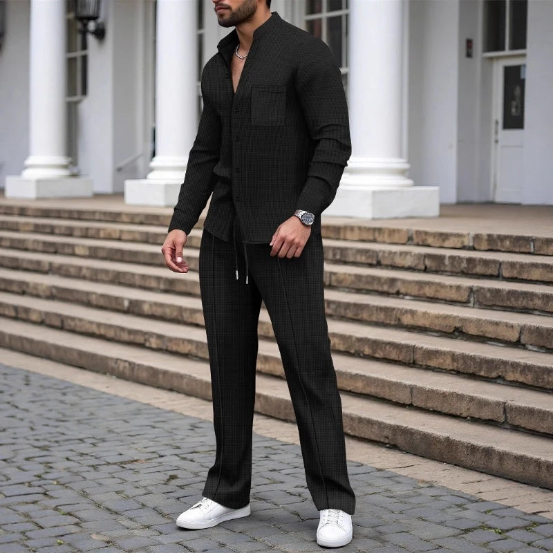🍂👖Herren Casual Waffel Shirt Hosen 2-teiliges Set