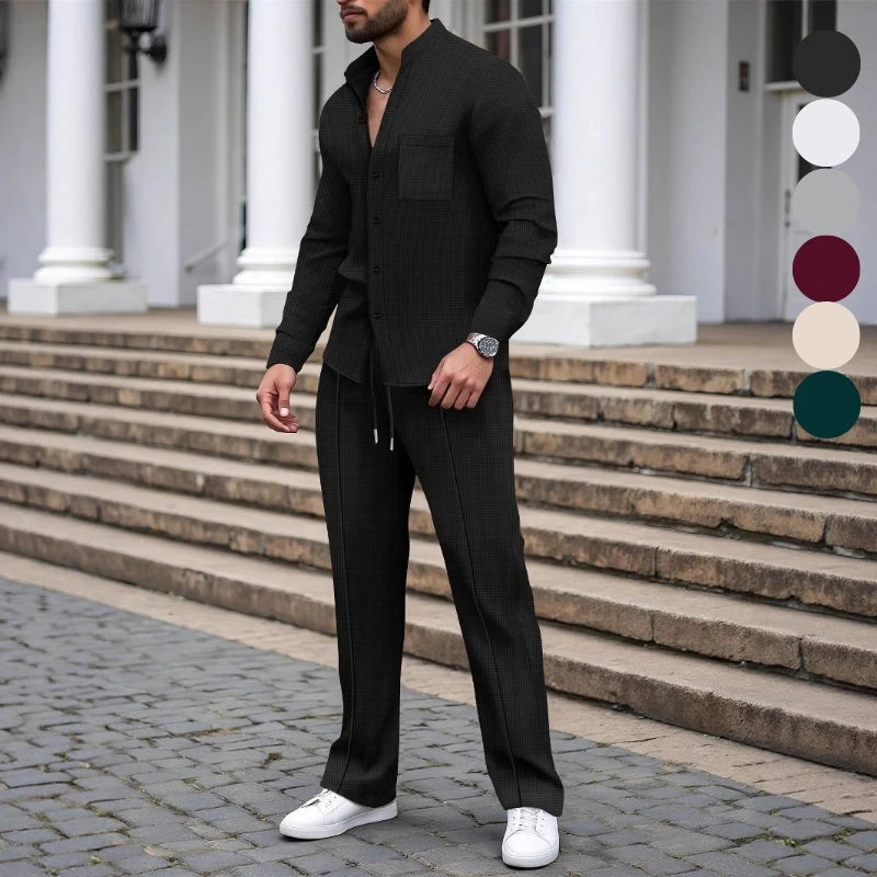 🍂👖Herren Casual Waffel Shirt Hosen 2-teiliges Set