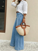High-Waist Wide-Leg Jeans with Button Detail