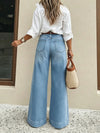 High-Waist Wide-Leg Jeans with Button Detail
