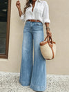 High-Waist Wide-Leg Jeans with Button Detail