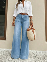 High-Waist Wide-Leg Jeans with Button Detail