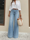 High-Waist Wide-Leg Jeans with Button Detail