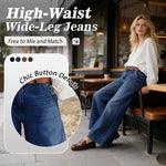 High-Waist Wide-Leg Jeans with Button Detail