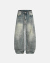 Washed Bamboo Weave Baggy Jeans