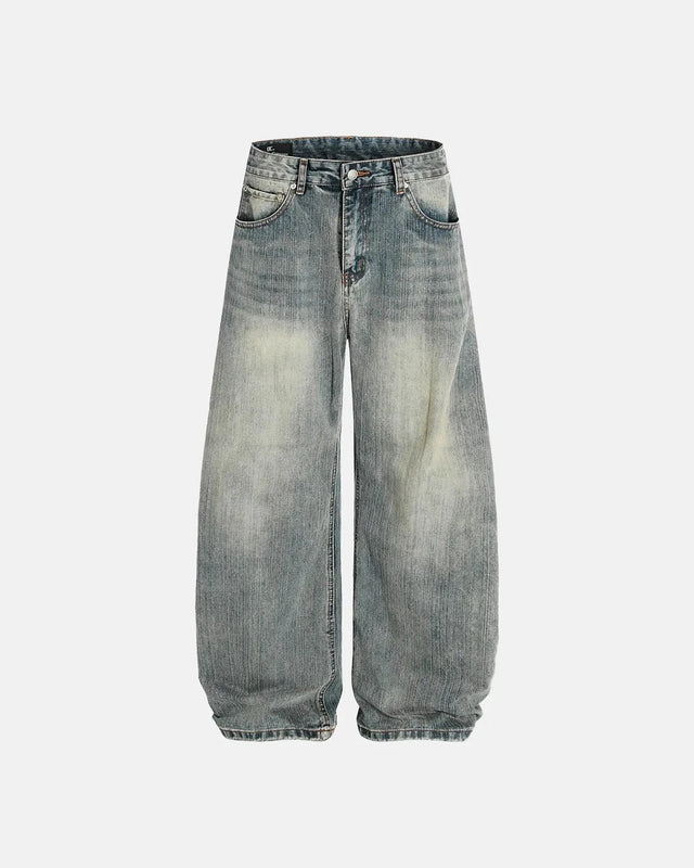 Washed Bamboo Weave Baggy Jeans
