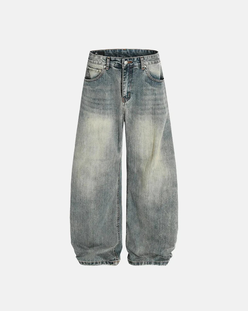Washed Bamboo Weave Baggy Jeans