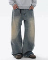 Washed Bamboo Weave Baggy Jeans