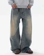 Washed Bamboo Weave Baggy Jeans