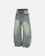 Washed Bamboo Weave Baggy Jeans
