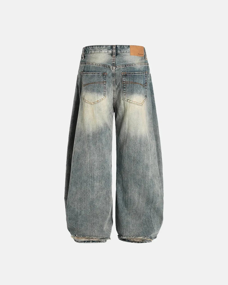 Washed Bamboo Weave Baggy Jeans