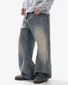Washed Bamboo Weave Baggy Jeans