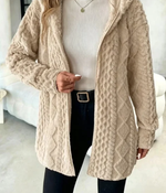 Women's Fuzzy Sherpa Hooded Cardigan, Soft Plush Fleece Open Front Coat