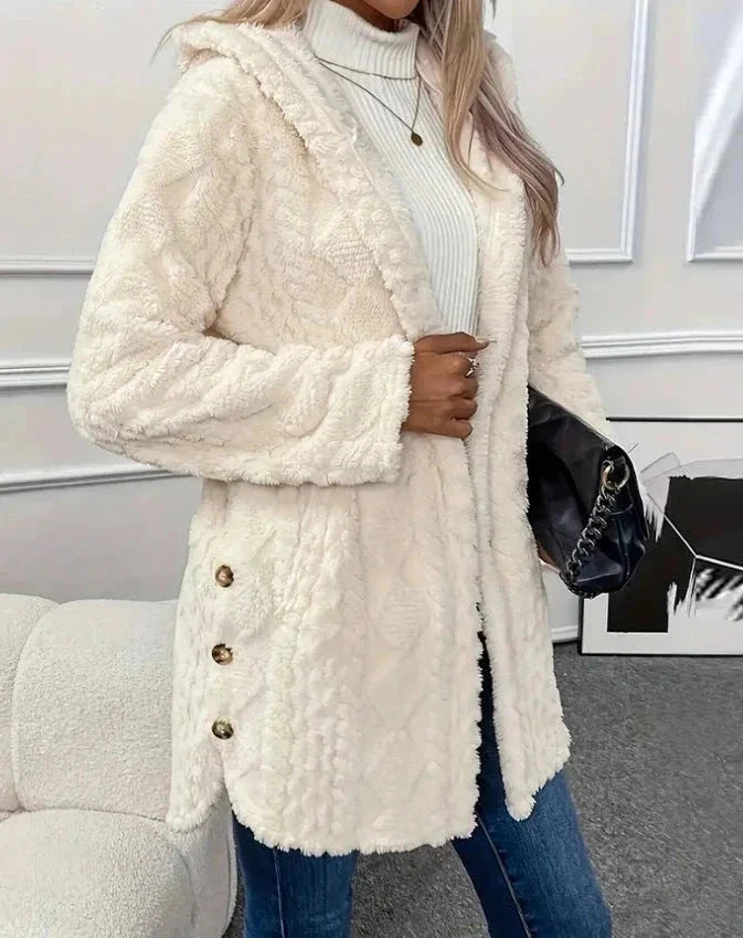 Women's Fuzzy Sherpa Hooded Cardigan, Soft Plush Fleece Open Front Coat