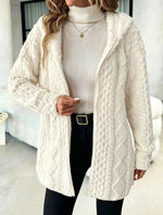 Women's Fuzzy Sherpa Hooded Cardigan, Soft Plush Fleece Open Front Coat