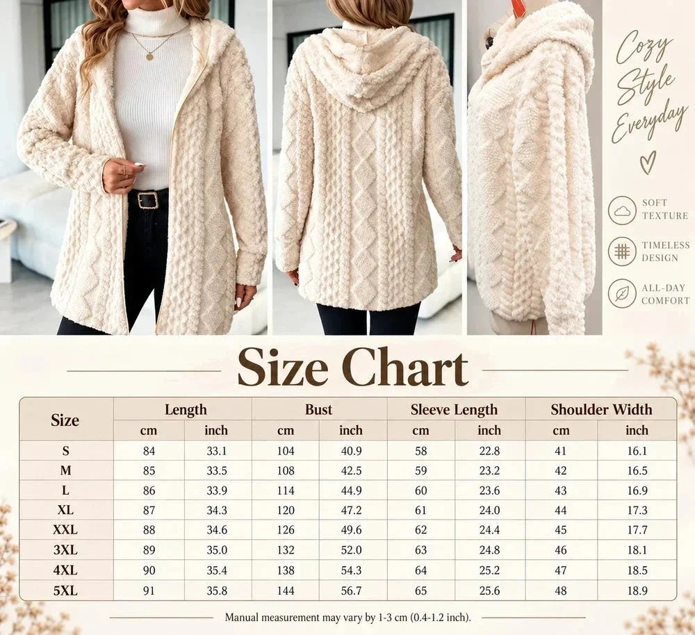 Women's Fuzzy Sherpa Hooded Cardigan, Soft Plush Fleece Open Front Coat