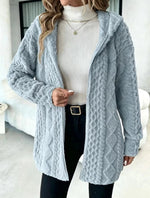 Women's Fuzzy Sherpa Hooded Cardigan, Soft Plush Fleece Open Front Coat