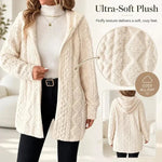 Women's Fuzzy Sherpa Hooded Cardigan, Soft Plush Fleece Open Front Coat