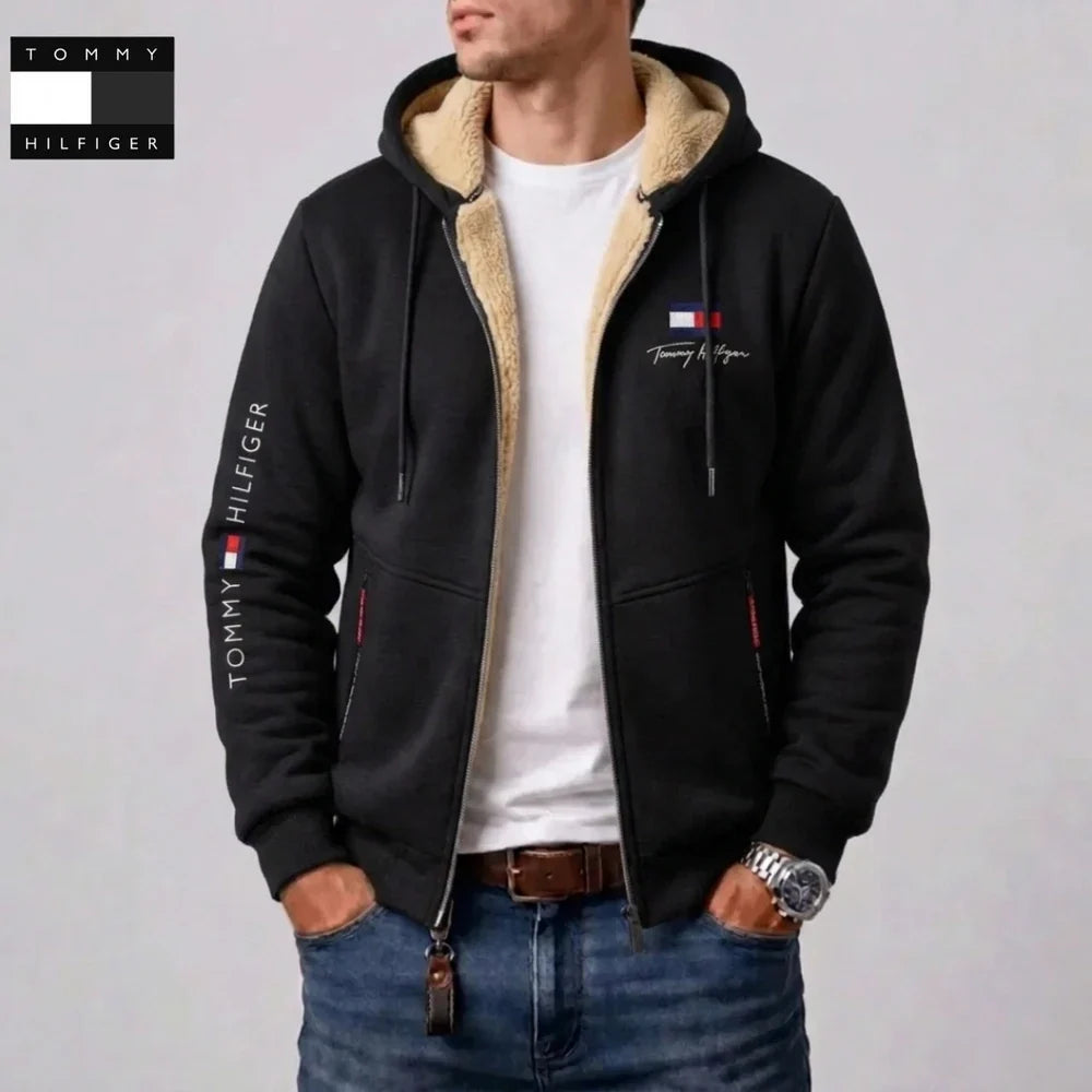 Men's Contrast-Lined Hooded Full-Zip Jacket