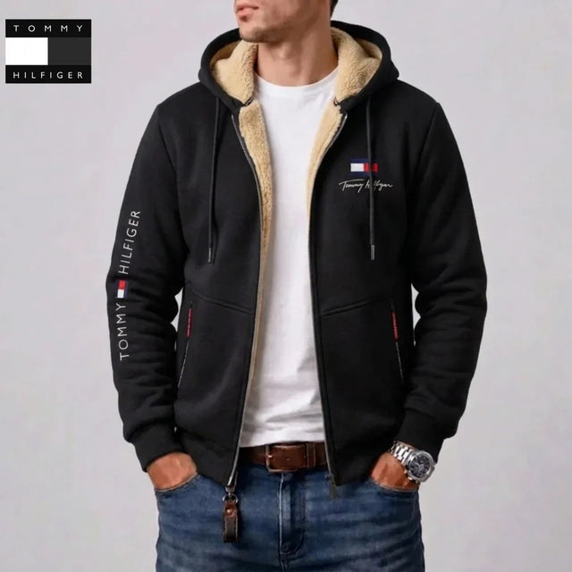 Men's Contrast-Lined Hooded Full-Zip Jacket