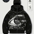 Double Hood Rhinestone Zip Hoodie, Black Fleece